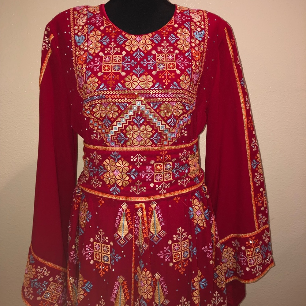 Red embroidered dress!